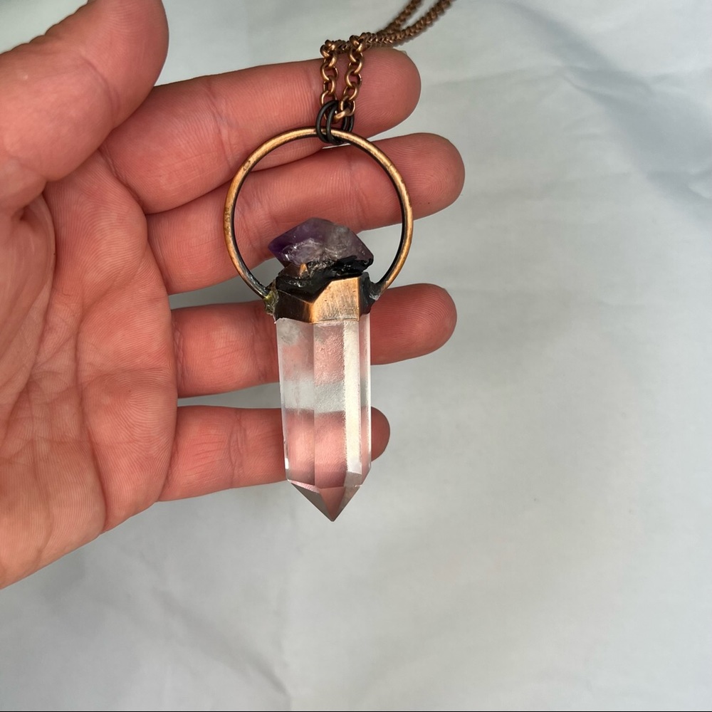 Electroformed Quartz & Amethyst Crystal Point Necklace